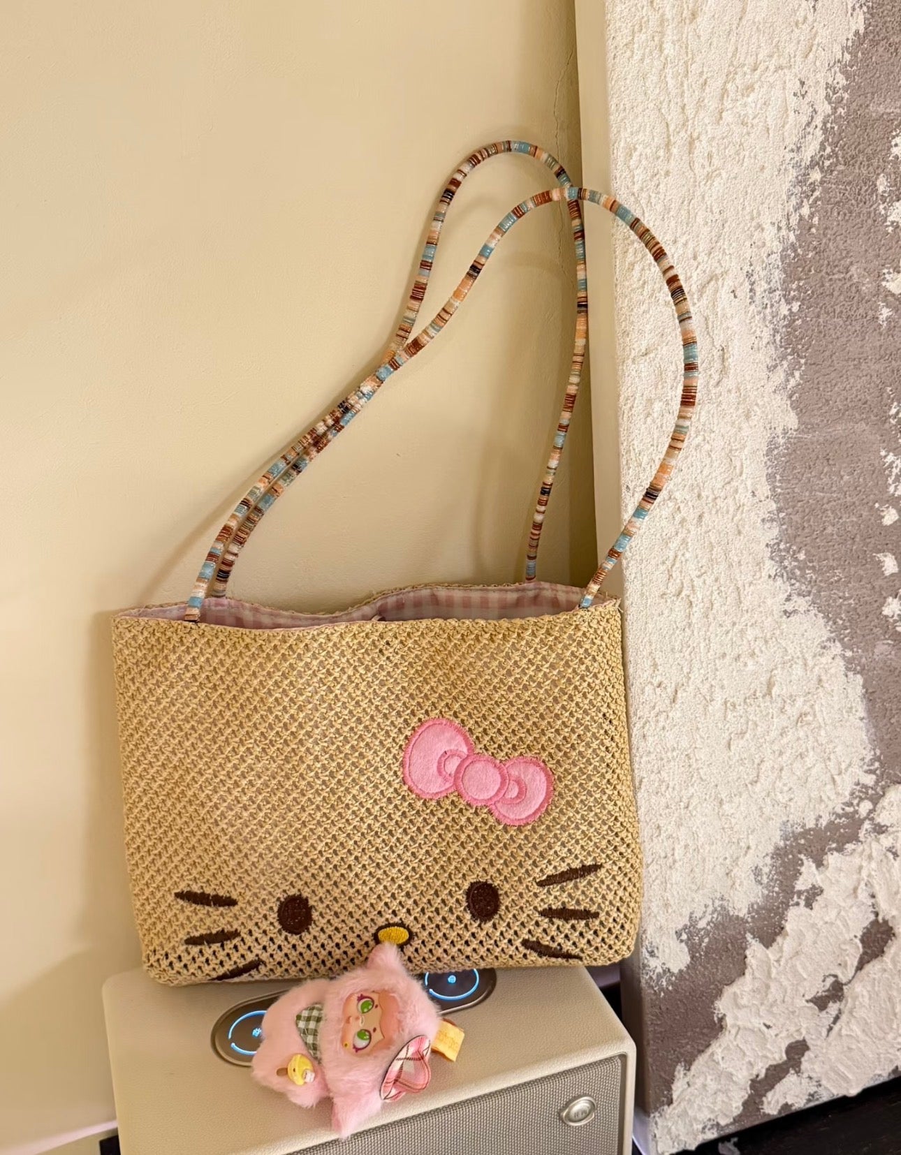 Kitty Cat Knit Bag, Colorful Knit Bag Straps