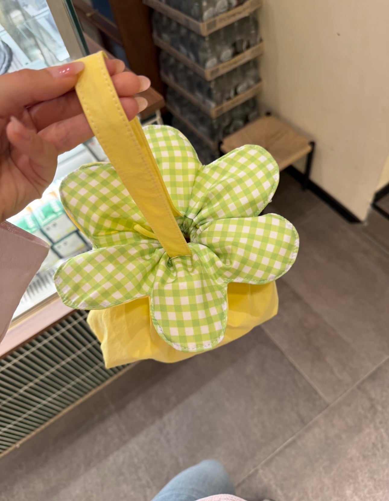Yellow checkered floral handbag
