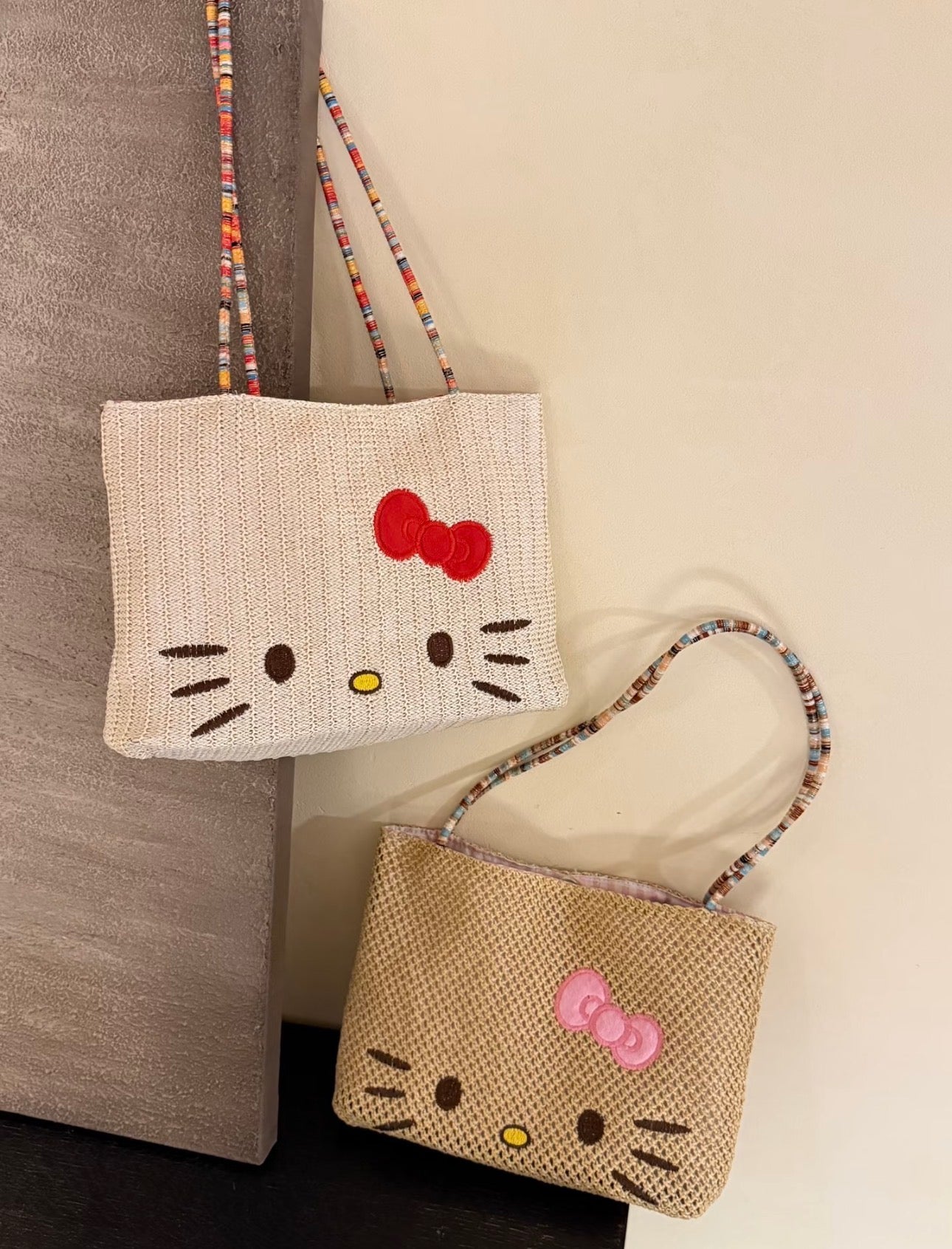 Kitty Cat Knit Bag, Colorful Knit Bag Straps