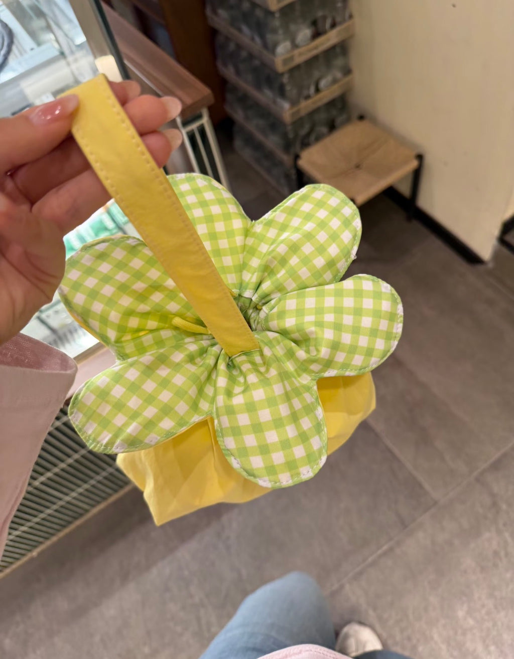 Yellow checkered floral handbag