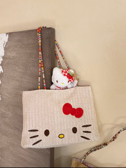 Kitty Cat Knit Bag, Colorful Knit Bag Straps