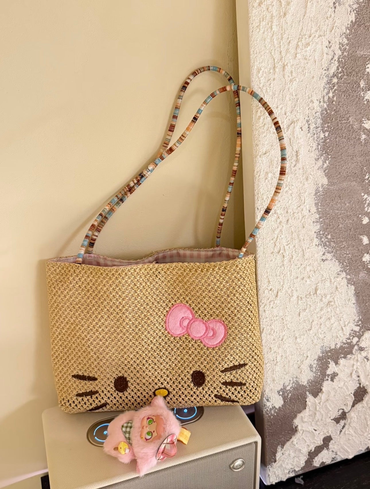 Kitty Cat Knit Bag, Colorful Knit Bag Straps