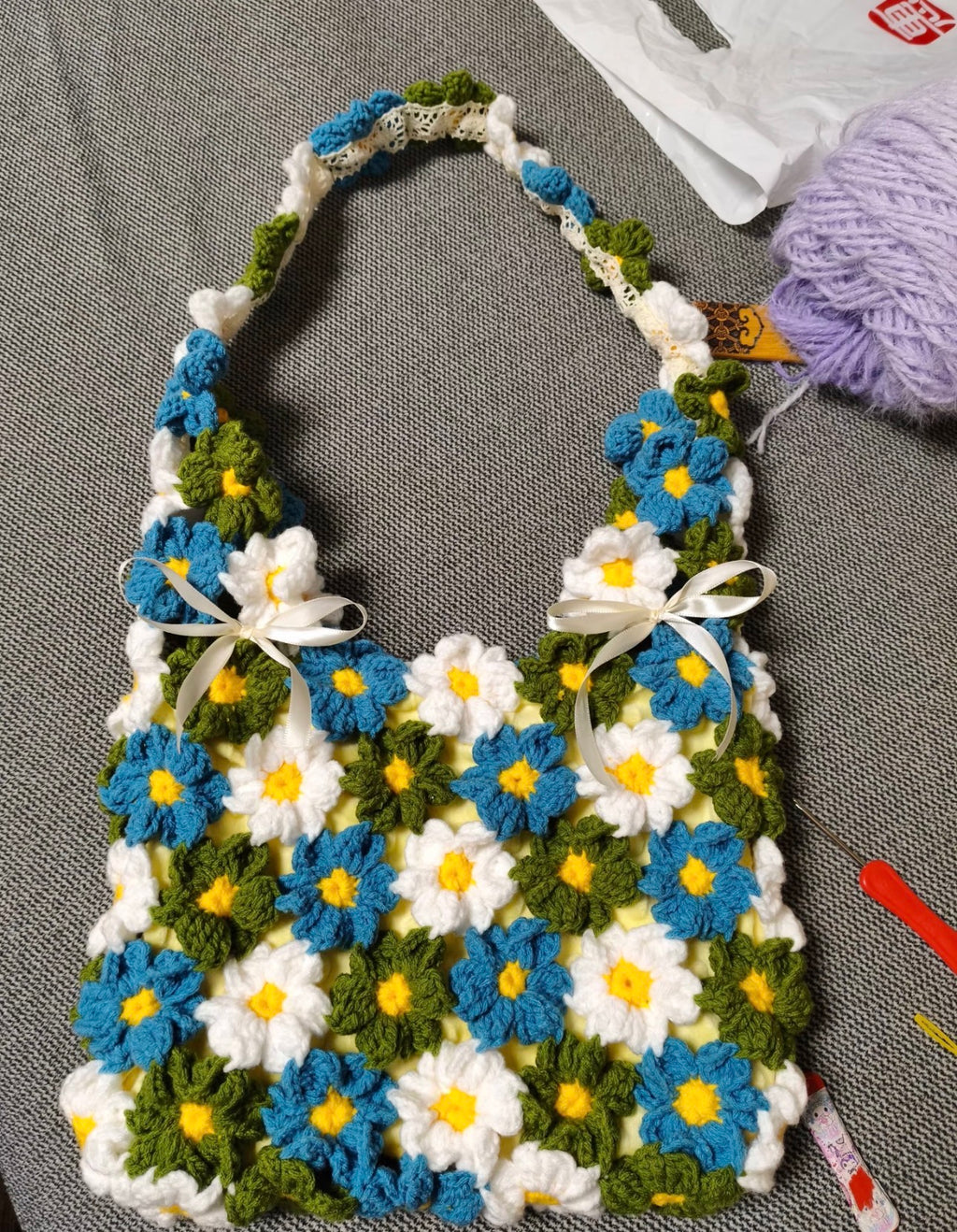 Knitted flower bag material pack, spring/summer crochet bag