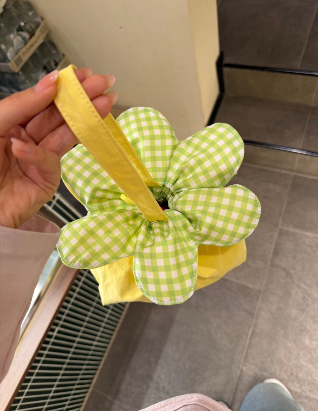 Yellow checkered floral handbag