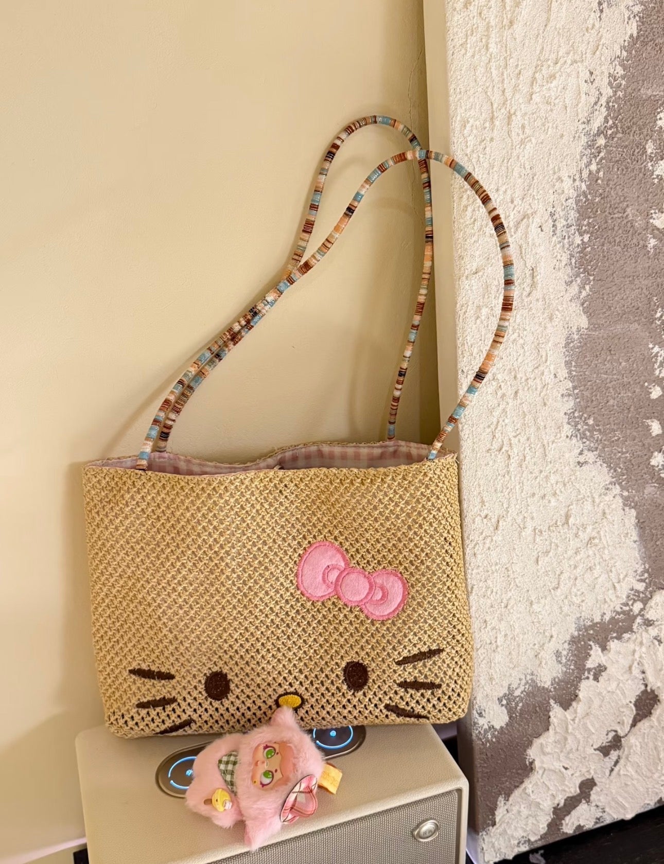 Kitty Cat Knit Bag, Colorful Knit Bag Straps